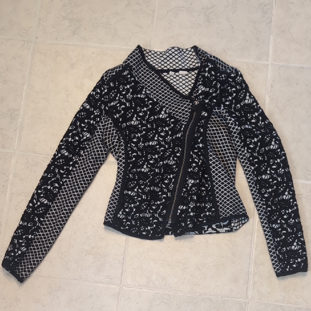 Anthropologie Moth Cotton Blend Jacquard Moto Jacket Sweater